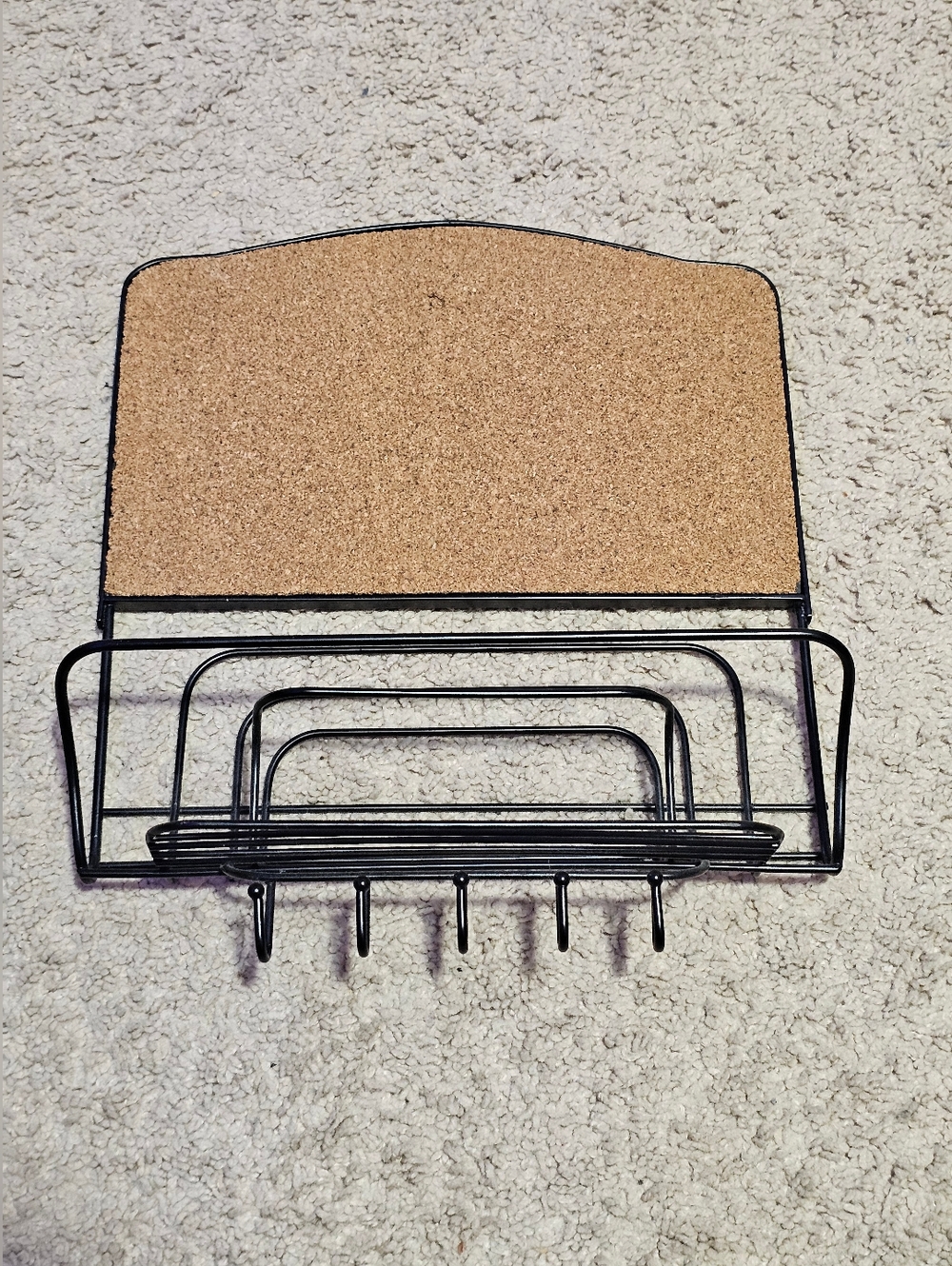 Key Holder - Mail Organizer - Cork Board - Black Metal Wall Mount Hanger